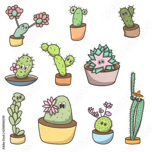 Funny Cartoon Potted Cacti Collection