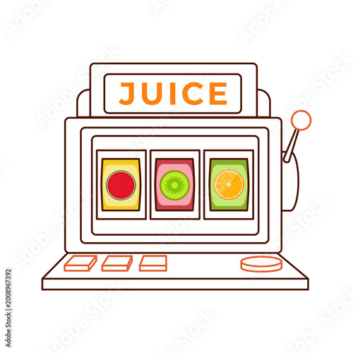 Minimalist Outline Fruit Juice Slot Machine Game Illustration