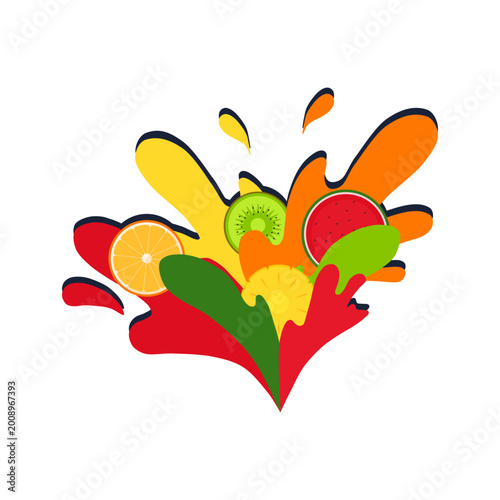 Minimalist Flat Design Fruit Splash for Juice Beverage Promotion