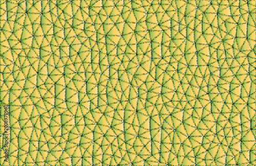 Yellow background, with green geometric pattern