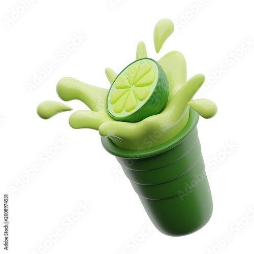 Photos Lime Juice Splash in Cup 3d illustration