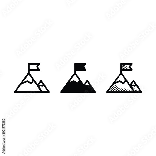 Quadro su tela Mountain peak with flag icon, symbolizing achievement success and goal completio