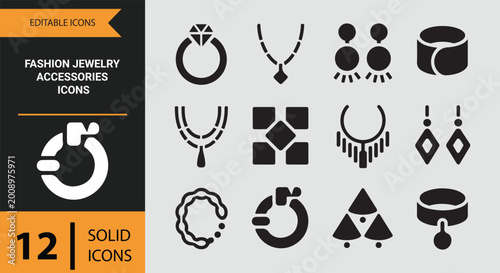 Obraz na plátne Fashion jewelry accessories solid icons for trendy wearable designs