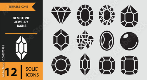 Photography Gemstone jewelry solid icons for precious stone accessory visuals