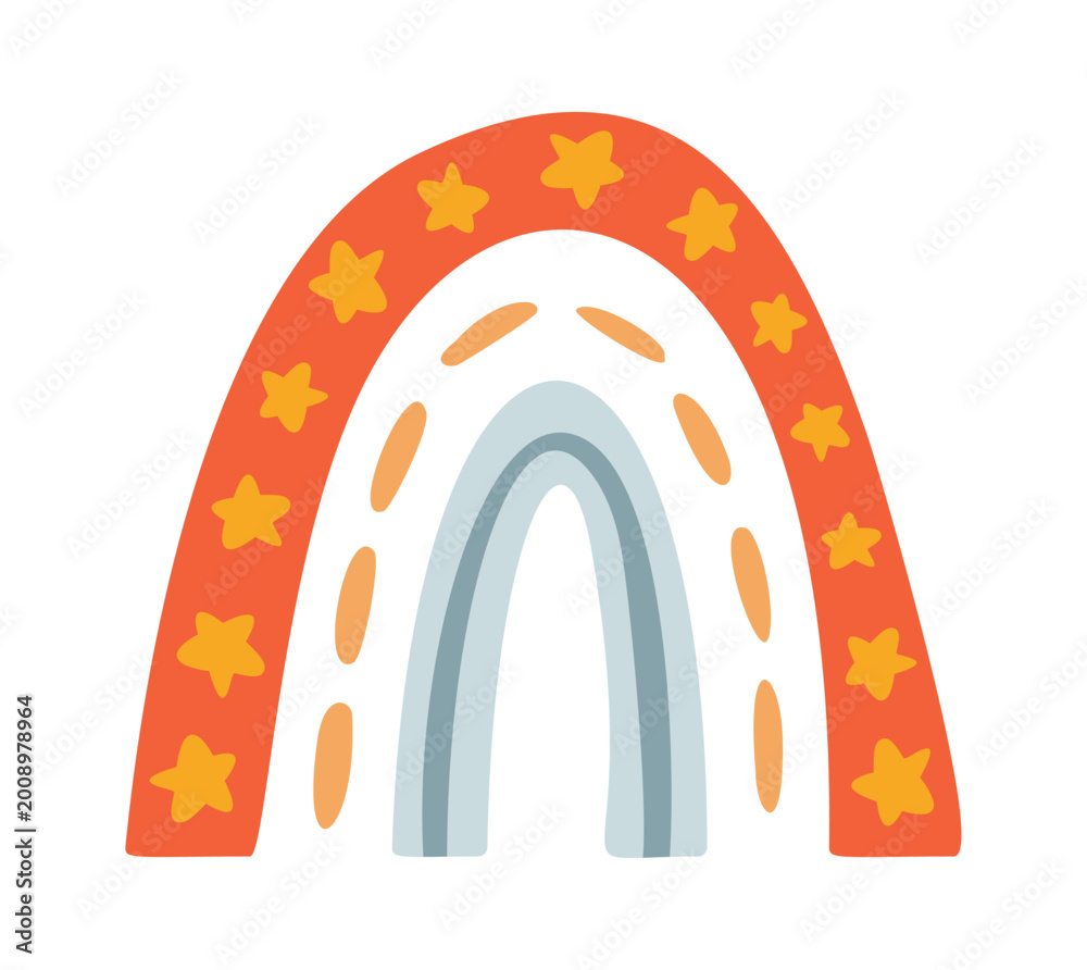 Fototapeta premium Rainbow Arch With Stars Doodle Cartoon