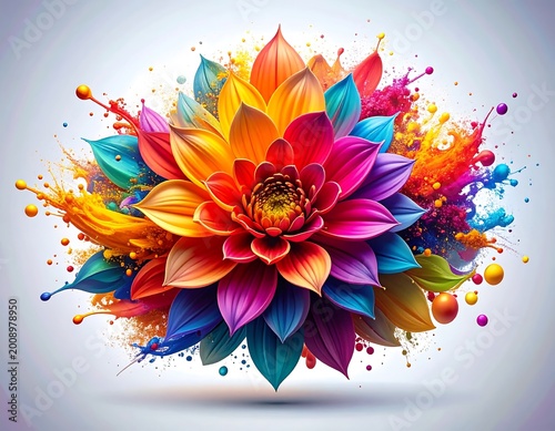 Vibrant Flower with Colorful Splatter.