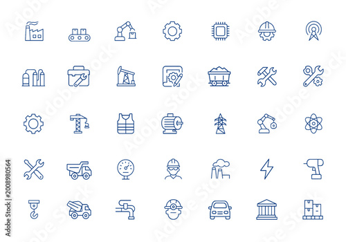 Valokuva Minimalist industrial line icons for manufacturing, production, engineering, construction, engine, and industry