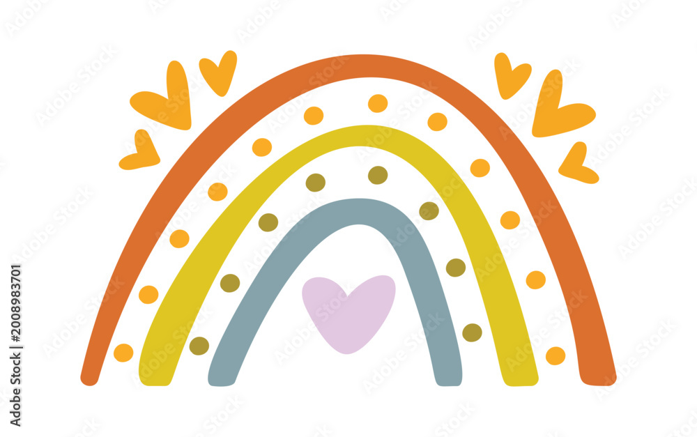 Fototapeta premium Rainbow With Hearts Dotted Arch Cartoon