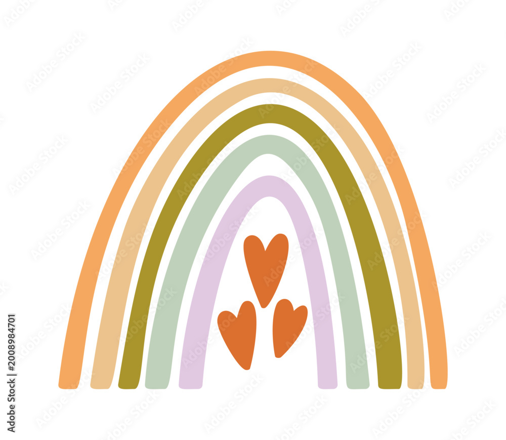 Obraz premium Rainbow With Hearts Boho Line Art