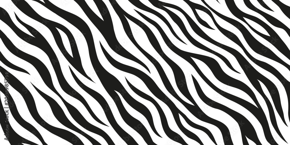 Naklejka premium Black and white striped zebra skin pattern. African wild animal skin texture for print, fabric, textile, wrapping paper, background, wallpaper.