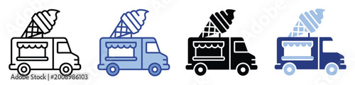 Ice cream truck with a large ice cream cone on top, perfect for food service advertisements and mobile vendor promotions