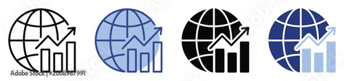 Global economic growth and international market trend icon set for data visualization