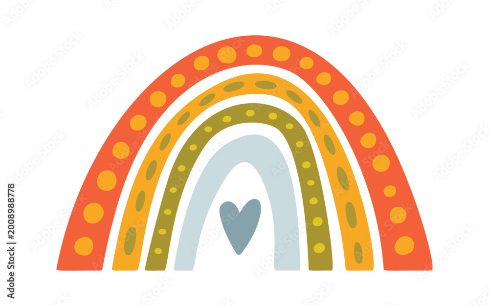Fototapeta premium Rainbow With Heart Boho Cartoon Style