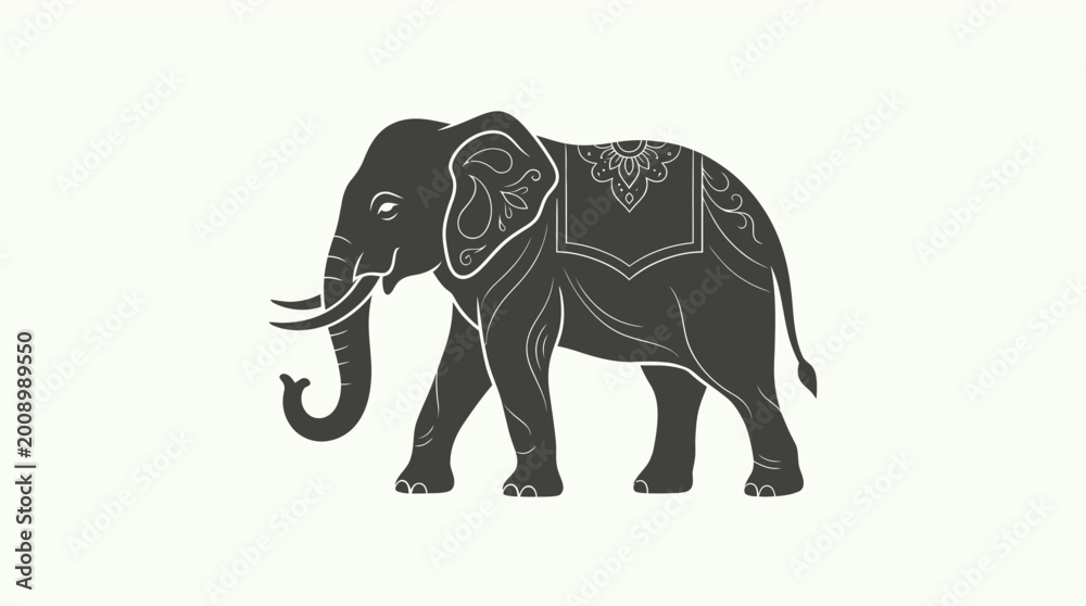 Fototapeta premium Minimalist Indian Elephant Silhouette with Ornate Floral Mandala Patterns for Ethnic Branding and Yoga Design