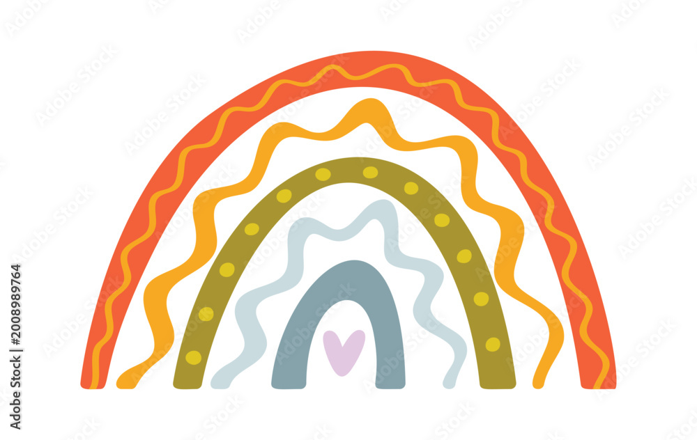 Obraz premium Rainbow Arc With Heart Boho Doodle