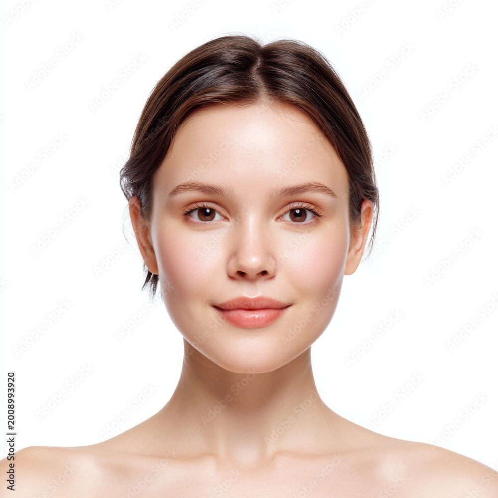 Obraz premium Young Woman With Smooth Skin And Natural Beauty Looking Confident And Radiant In Studio Lighting Against A White Background