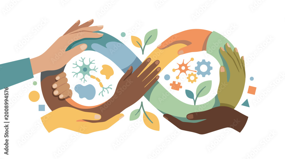 Obraz premium Diverse hands forming a circle of unity and growth.