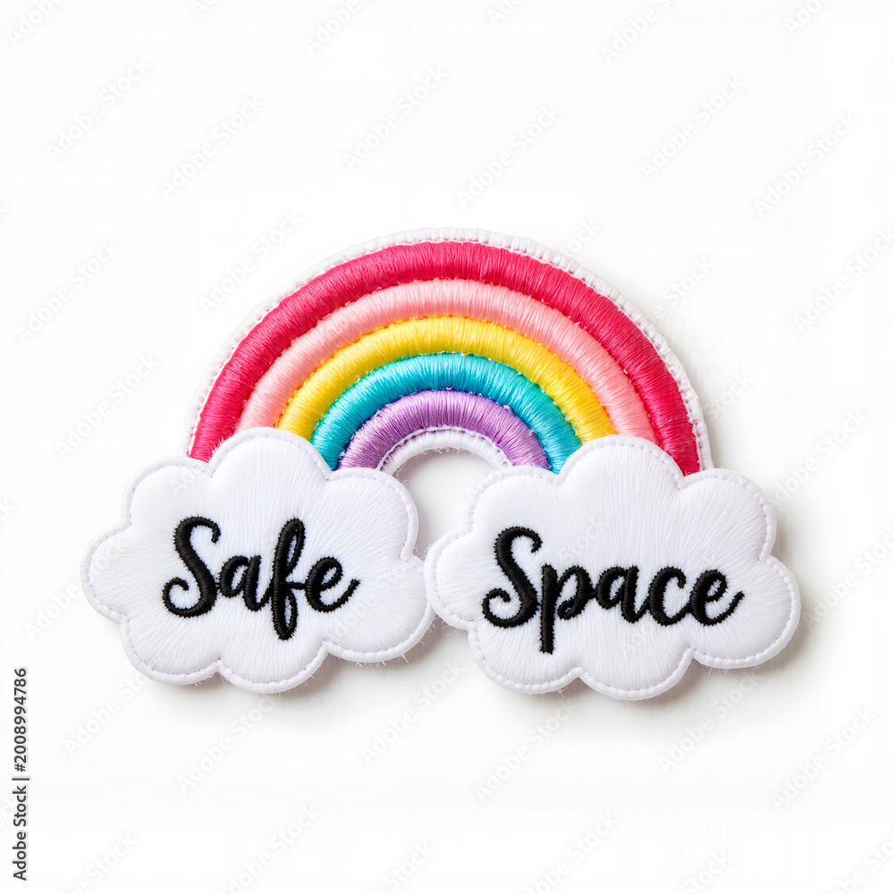 Obraz premium Embroidered patch with rainbow design and text 