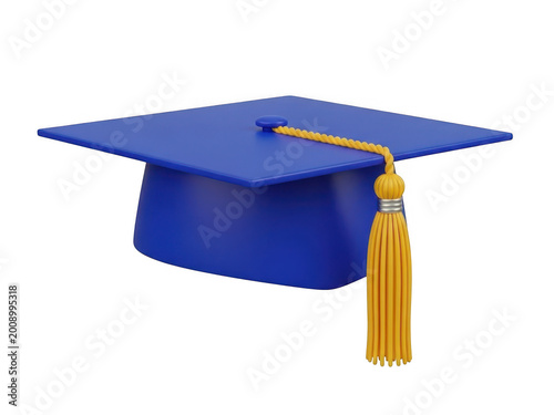Blue graduation cap with gold tassel isolated on transparent background