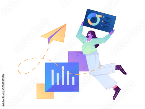 Flat vector illustration of business people operating work scene
