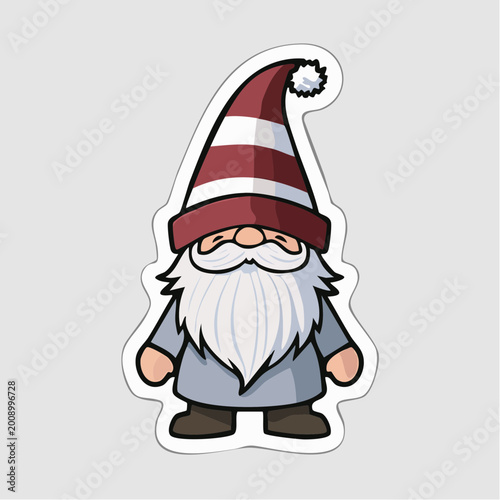 Cute cartoon gnome with striped hat and white beard