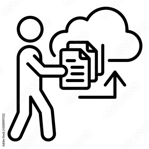 Tablou pe pânză Line art icon of a person uploading documents to the cloud for storage and backu