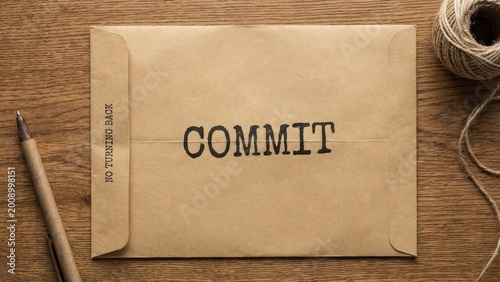 Close up of an envelope with the word Commit in bold letters