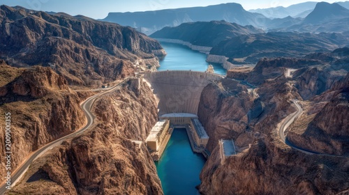 Hoover Dam between Arizona and Nevada desert