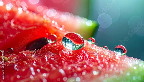 Water drops on watermelon. Close-up. Selective focus
