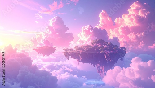 Surreal Dreamcore Fantasy Pastel Clouds Floating Islands Magical Sky Background