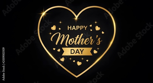 Elegant golden heart with 'happy mother's day' text on black background