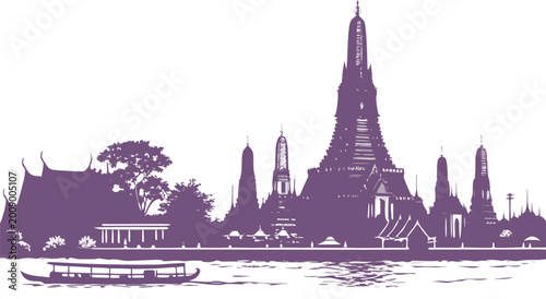 Bangkok Skyline Silhouette SVG | Wat Arun Temple Vector Wall Art Print