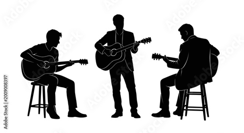 Foto Silhouettes of men playing guitars.