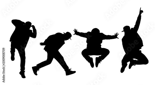 Schilderij op canvas Silhouettes of people jumping freely outdoors.