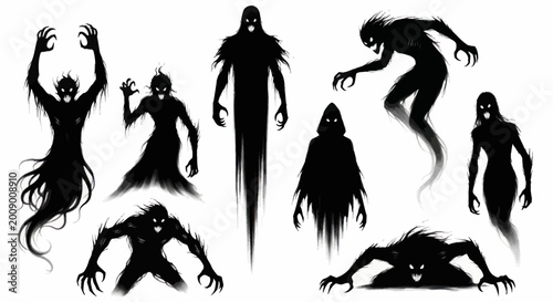 Tableau sur toile Group of seven monster silhouettes standing.