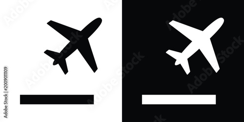 Fotografia Clean airplane takeoff icon showing a plane ascending from a runway