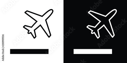 Clean airplane takeoff icon showing a plane ascending from a runway. High contrast vector design for airport departure signs and travel booking interface elements.