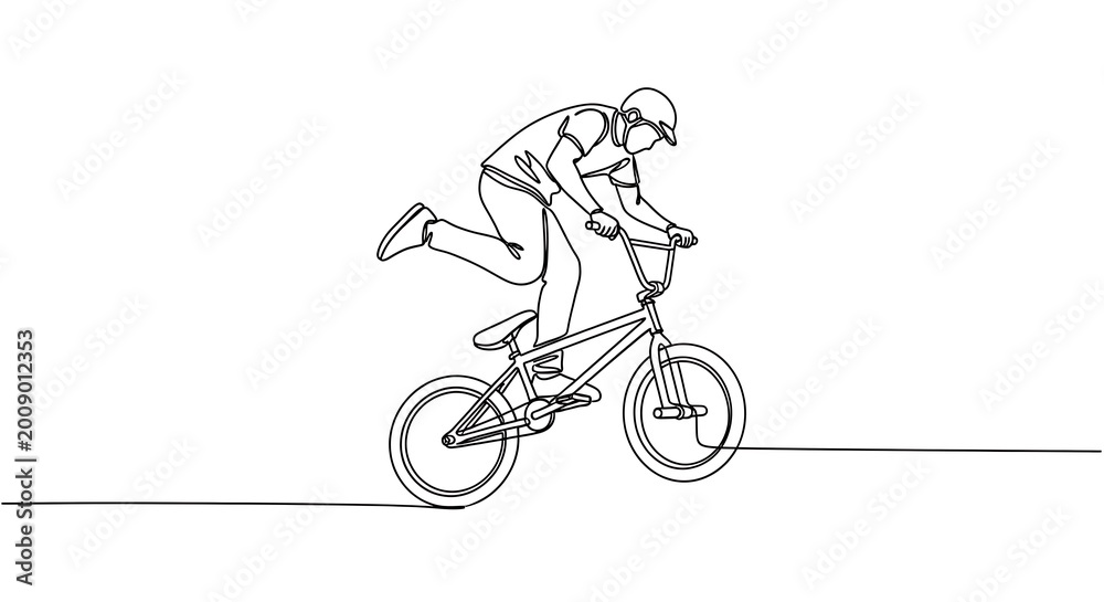 Obraz premium BMX Rider Performing Stunt in Minimalist Line Art.