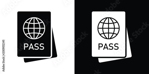 Foto Bold passport icon with a globe grid and PASS text label