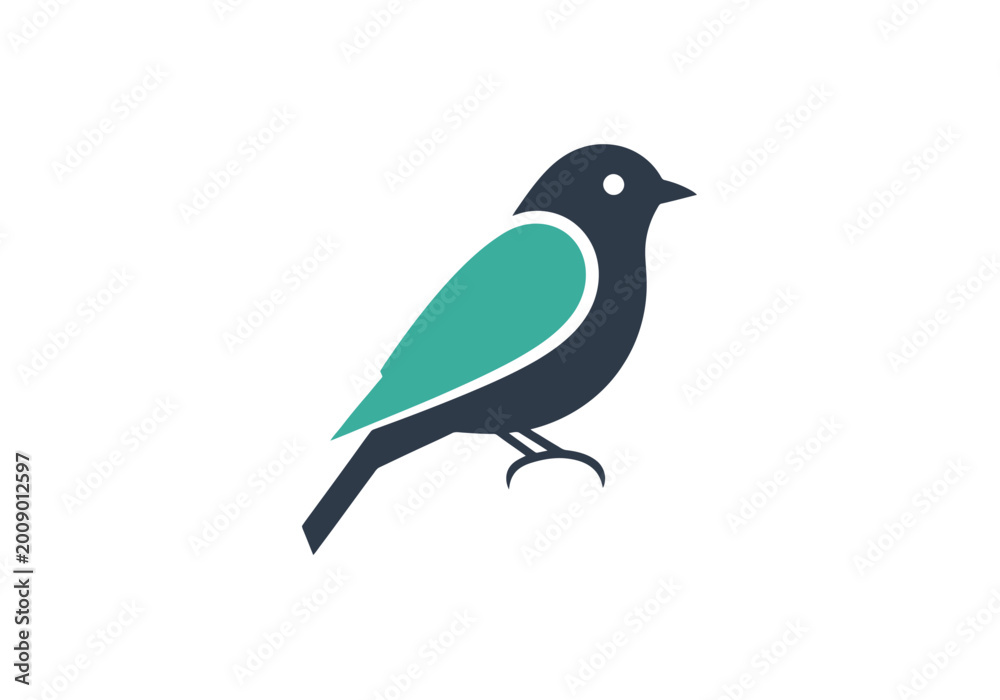 Fototapeta premium Attractive conceptual depiction of a small avian creature rendered in dark navy and aqua blue color palette symbolizing nature and freedom presented as a graphic asset for digital use on an