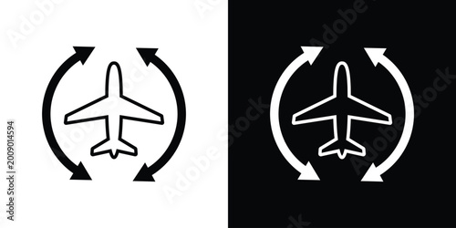 Fotografía Minimalist airplane icon surrounded by circular sync arrows