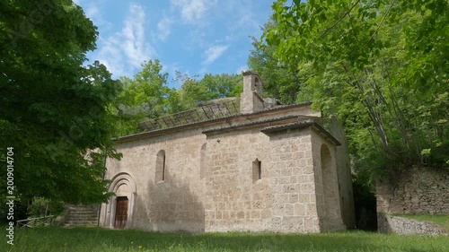 Static shot of Santa Maria delle Grotte church in Rocchetta a Volturno, Italy.