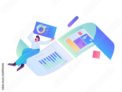 Flat vector illustration of business people operating work scene
