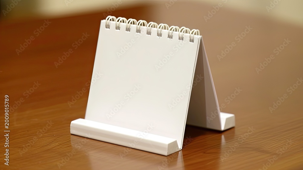 Fototapeta premium Serenity Unveiled: A White Desk Calendar on a Wooden Table