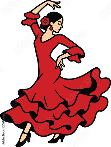 Traditional Spanish Flamenco Dancer Vector Illustration