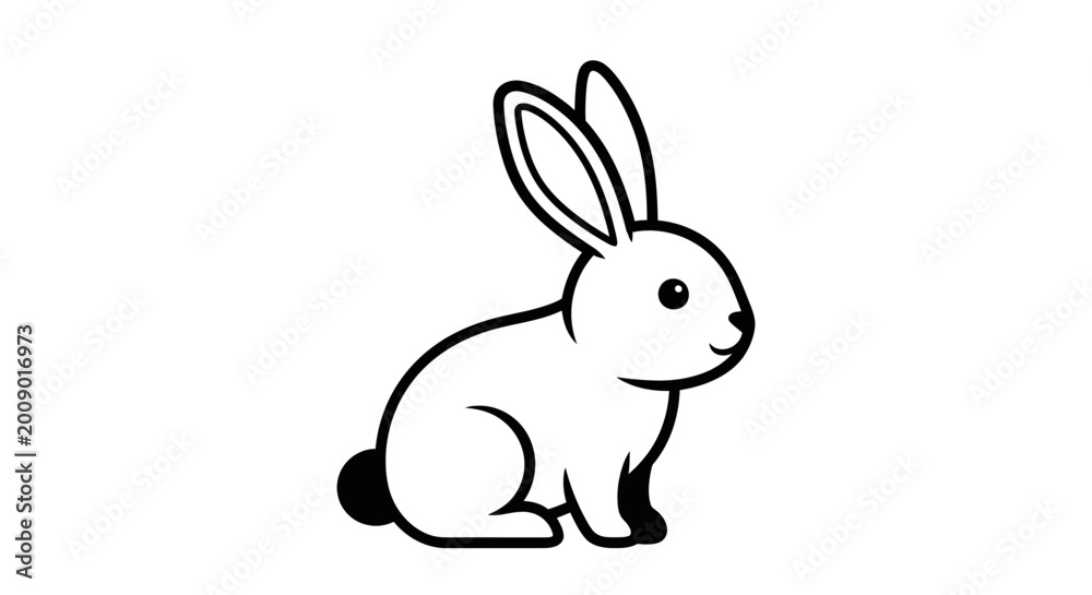 Obraz premium Black and white illustration of a rabbit in a sitting position outline design