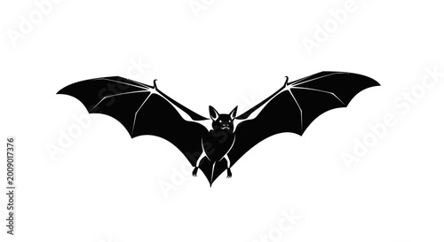 Black bat silhouette with wings spread against white background