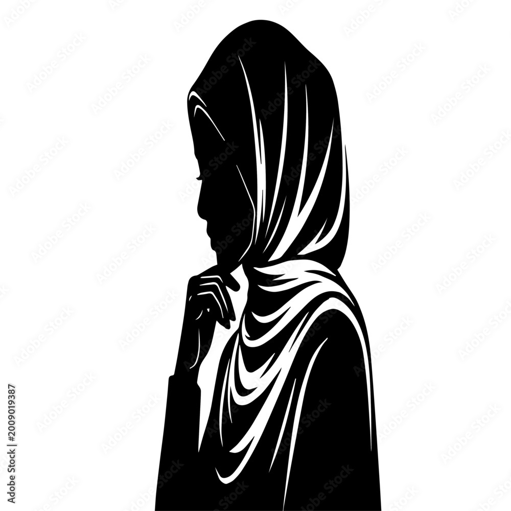 Naklejka premium Hijab Girl Fashion Portrait Illustration