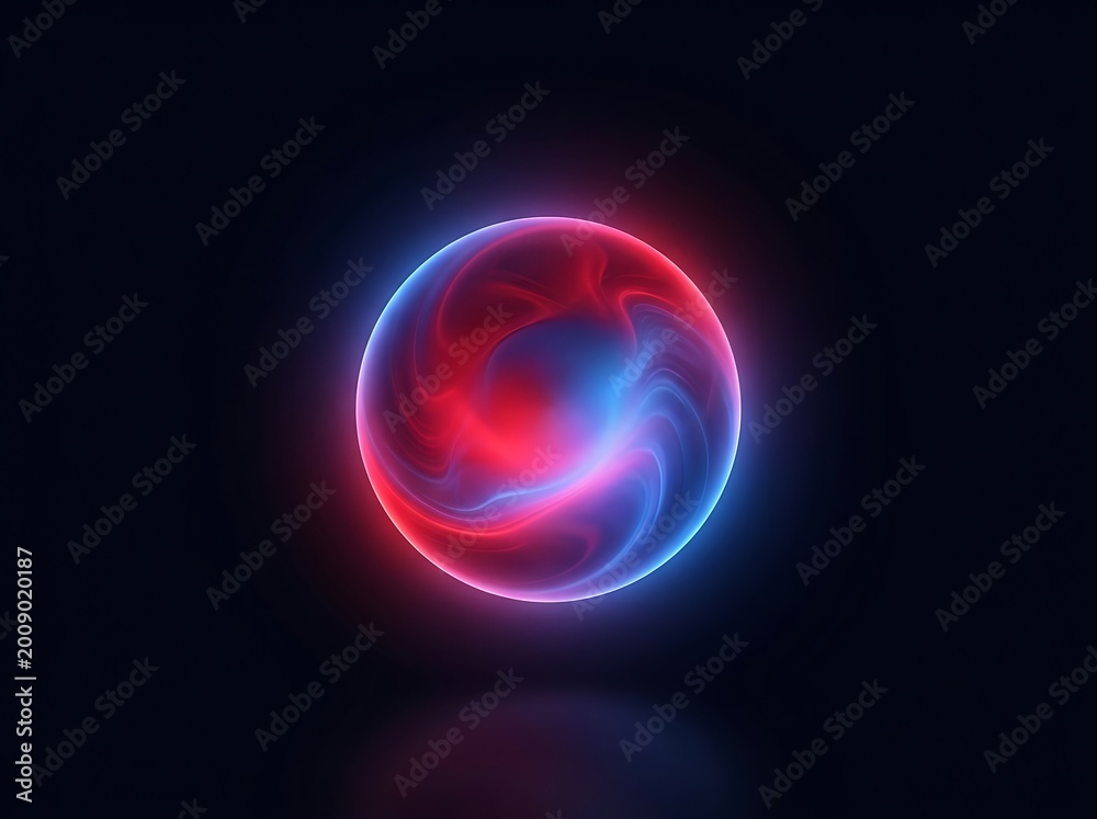 Fototapeta premium Glowing red and blue neon orb on dark background