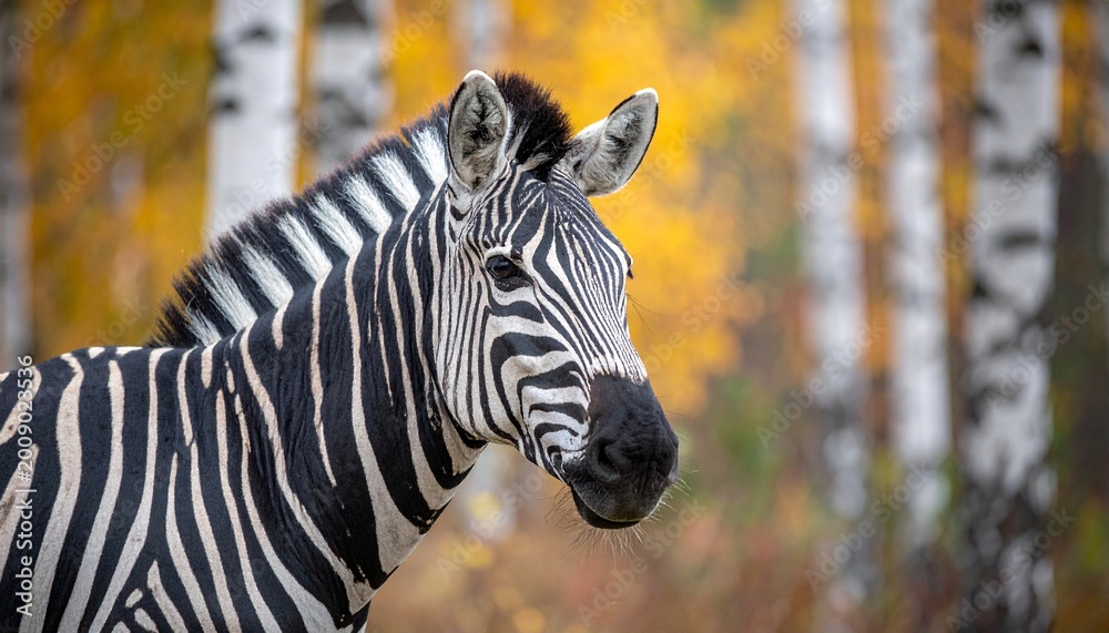 Obraz premium Zebra in the birch forest